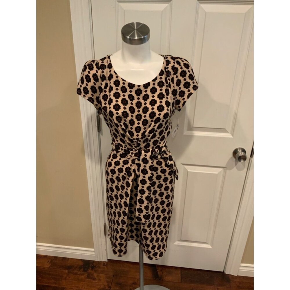Yumi Tan & Black Floral Patterned Belted Dress, Size 6/8